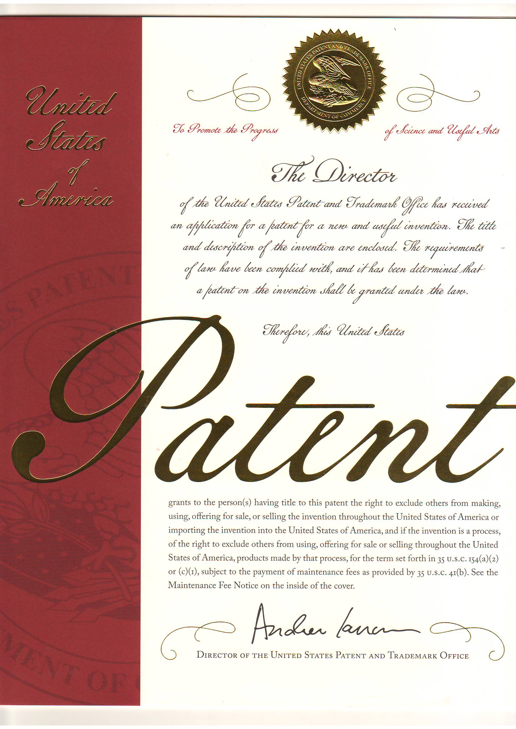 A Display of US Patent Certificates  - August 2018 2nd part