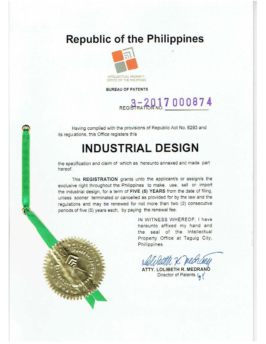 32017000874 Certificate of Registration 菲律宾外观设计专利证书.jpg